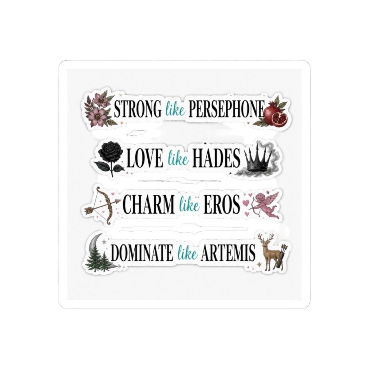 Lore Olympus Memorable Moments; Strong like persephone, Love like hades, Charm like eros, Dominate like artemis Webtoon Art Sticker/Magnet Value Pack