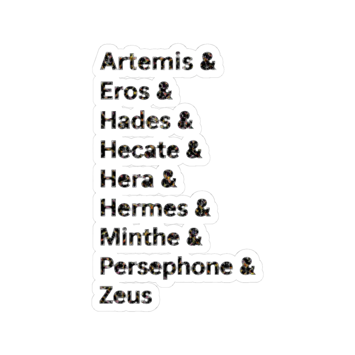 Lore Olympus Main Characters Alphabetical Order; Artemis, Eros, Hades, Hecate, Hera, Hermes, Minthe, Persephone & Zeus